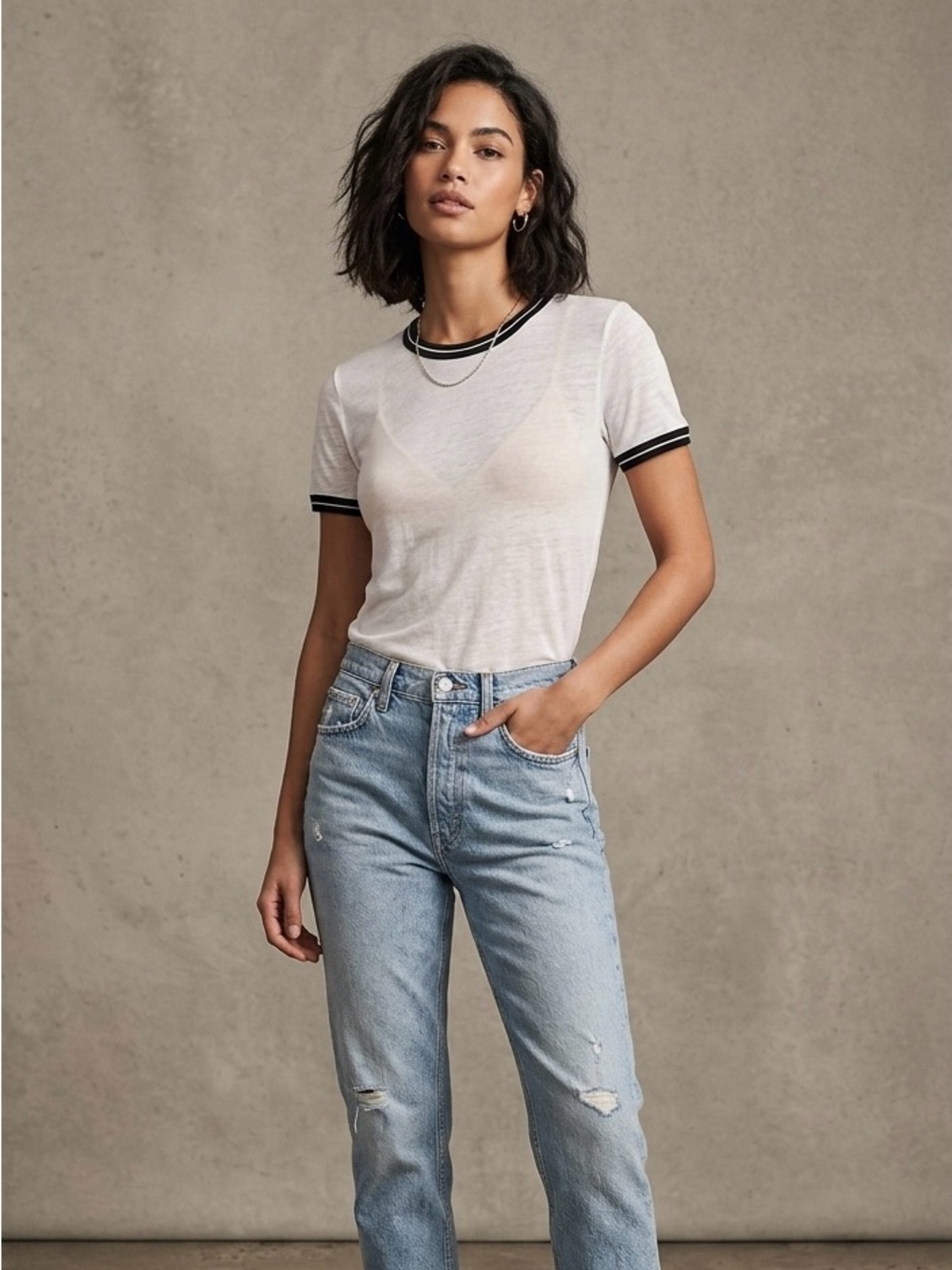 ✨ Rag & Bone Tissue Tee – Ringer Style | Sheer Lightweight Knit ✨